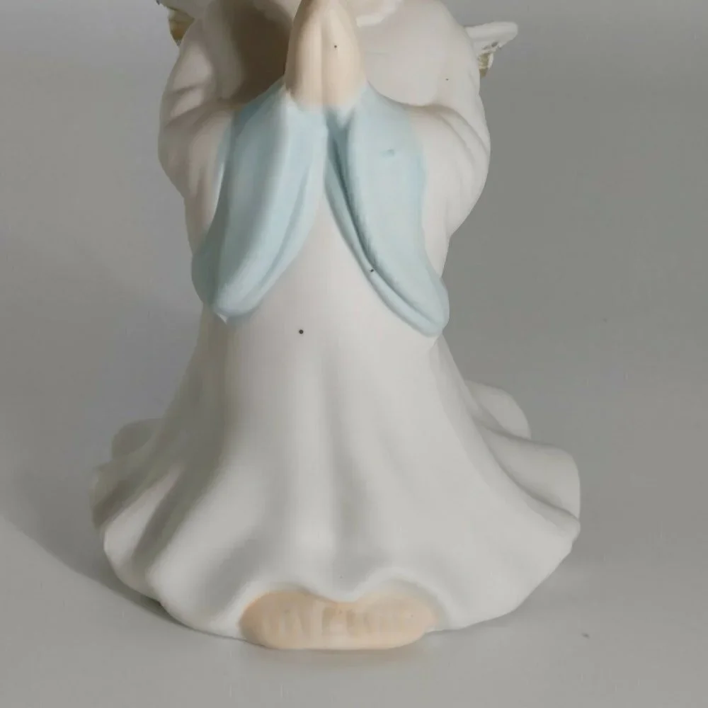 Vintage Christmas Guardian Musical White Angel Holiday Porcelain Figurine